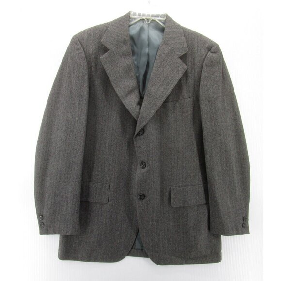 VINTAGE Hickey Freeman Sport Coat 40 Herringbone Striped Wool Blazer - Picture 1 of 13